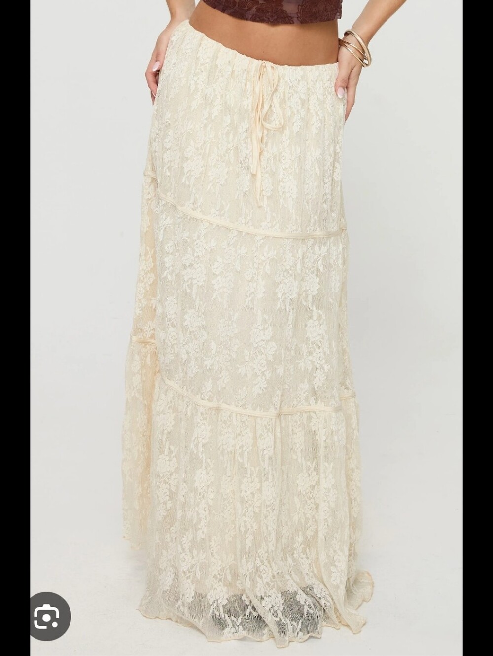 new directions Cream Lace Maxi Skirt with Ruffle Hem
